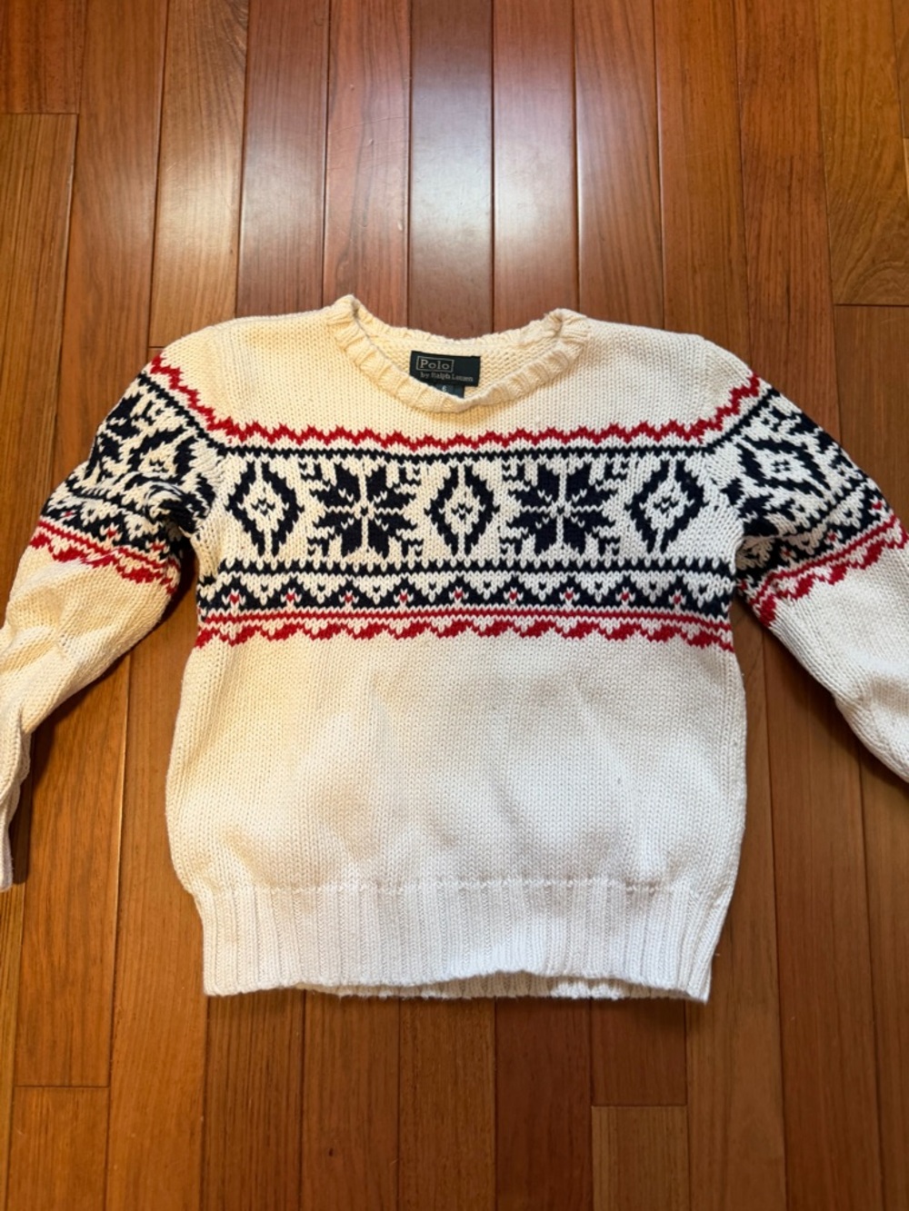 Polo by Ralph Lauren Cream Knit Sweater with Navy & Red Fair Isle